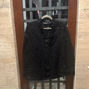 Soft Surroundings Elegant Black Lace top built in camisole with snaps